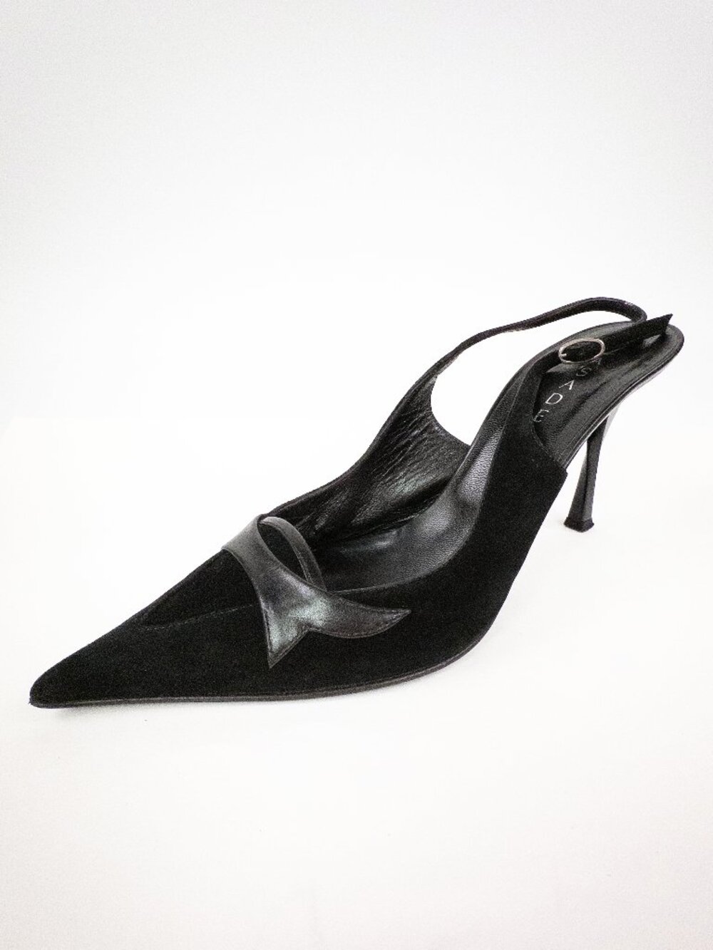 Casadei Black Suede Slingback Pumps Sculptural Twist Heel Pointed Toe Sz 9 - Picture 4 of 9